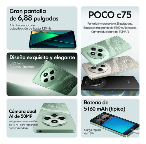 Xiaomi Pocophone Poco C75 Dual Sim, Negro, 8 Gb De Ram Y 256 Gb De Rom