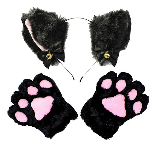 De Conjunto De Diadema Y Guantes Con Orejas De Gato De