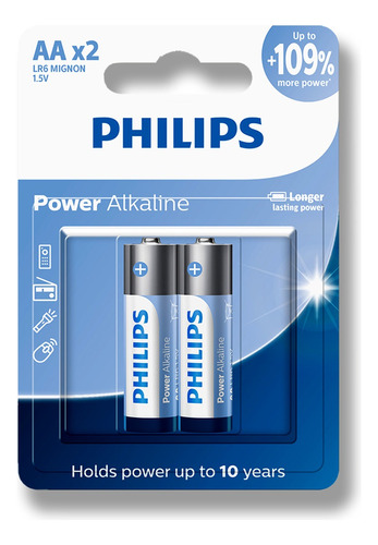 02 Pilhas Aa Alcalinas Philips - 1 Cartela