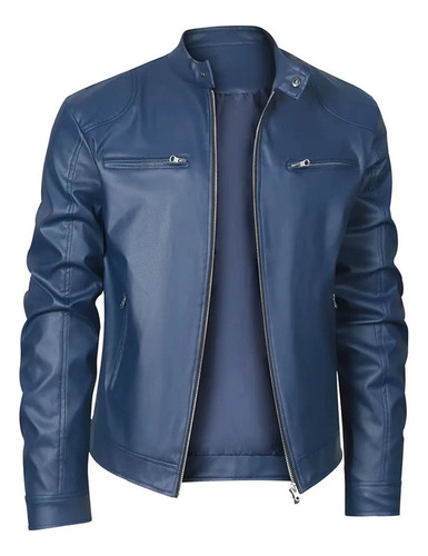 Chaqueta De Cuero Ajustada Con Cuello Alto Y Cremallera