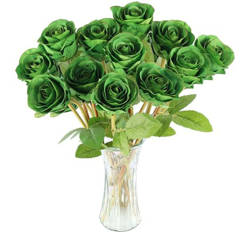 Ramo De Rosas Artificiales Verdes, 12 Unidades