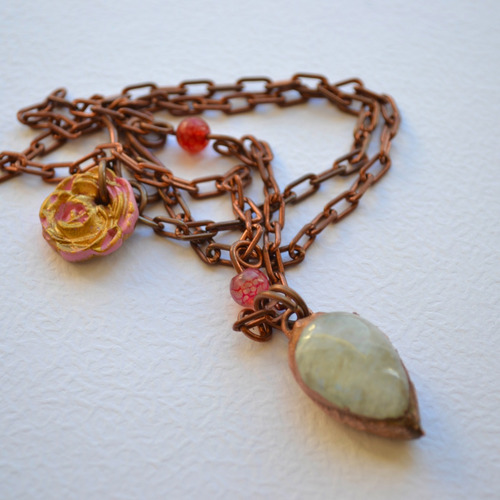 Imagen 2 de 8 de Collar Piedra De La Luna, Agatas Y Cadena De Cobre, Cod1