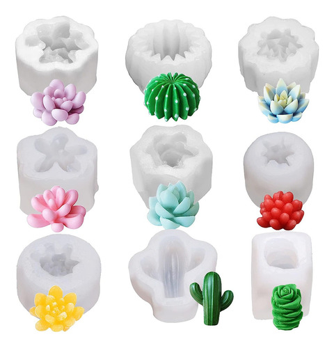 9 Moldes De Silicona Para Suculentas 3d Cactus Planta 330g