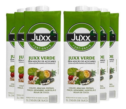 Suco Juxx Verde Detox Funcional Zero Açúcar 1000ml 6 Unid