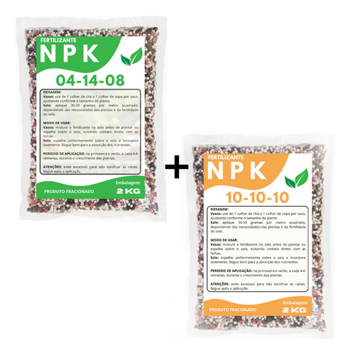 2kg Npk 10-10-10 + 2kg Npk 04-15-08 Adubo Fertilizante Npk - Total 4kg Ecogarden Jardinagem