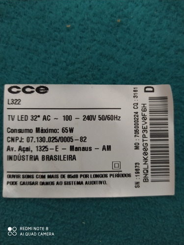 Placa Da Fonte Tv Cce Led 322 (Usado)