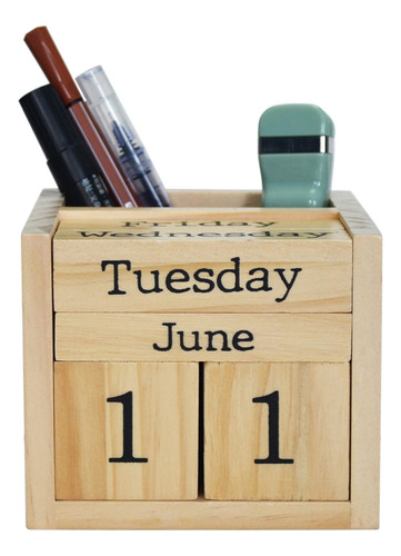 Calendario Perpetuo De Bloques De Madera Con Portalapiz