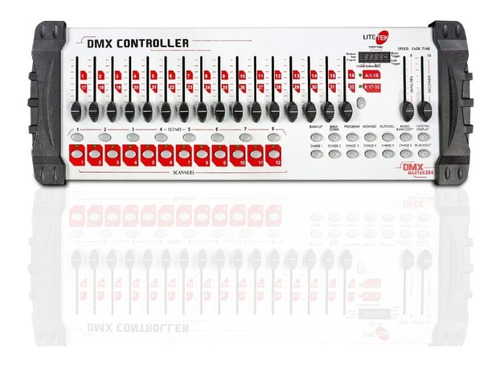 Controlador Lite Tek Dmx384 Blanco 16 Controles Deslizable
