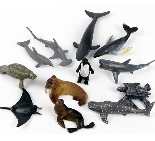 , 12 Tiburones De Goma De Animales Salvajes, Leones ,