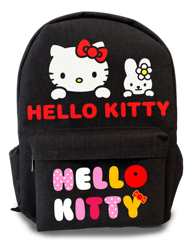 Mochila Hello Kitty Estudiantil Sanrio Negra Conejito/letras