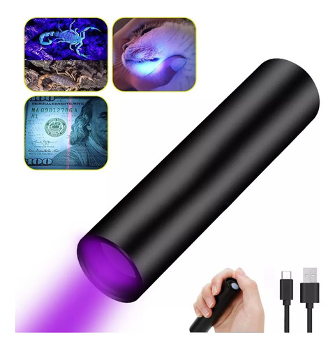 Lámpara Ultravioleta Recargable 365nm, Luz Negra Portátil