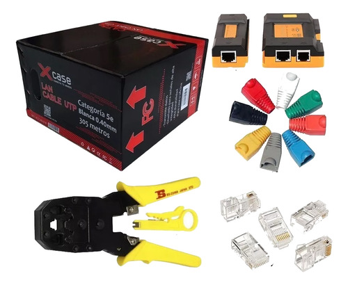 Kit Redes 7-1 Bobina Cat5e Pinza Tester 100 Rj45 100 Botas