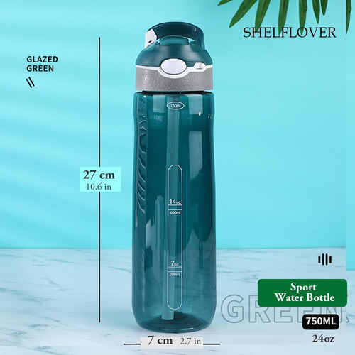 Shelflover Botella De Agua Cian Oscuro De 24 Oz Con Pajita E