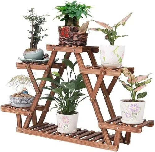 J1 Repisa De Pie Con Estantes Madera Organizador Plantas
