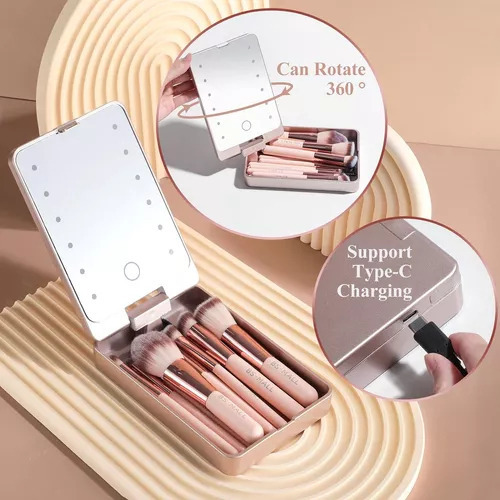 Estuche De Maquillaje Mirror 14 Brushes Touch Led