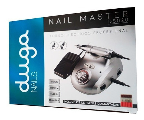 Torno Uñas Duga D5020 Profesional Manicuria Fresas Plateado