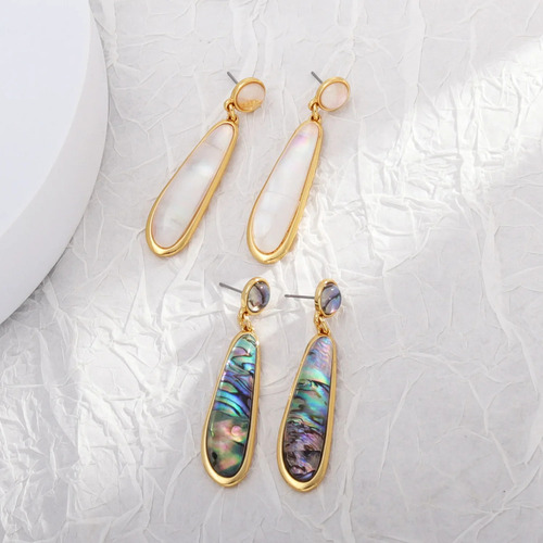 Elegantes Pendientes Largos De Concha De Abulón Para Mujer C
