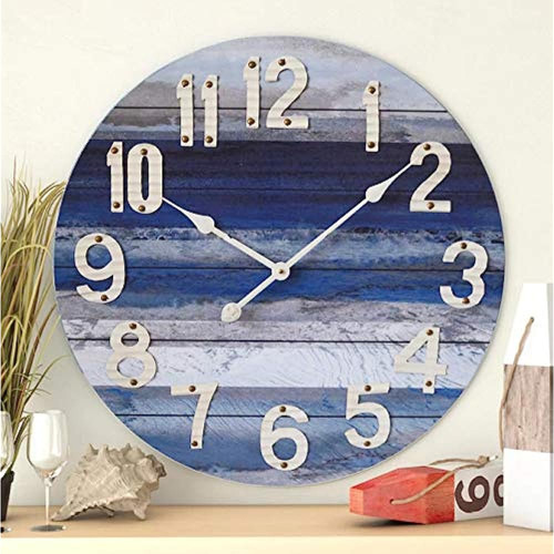 Pared Decorativa Grande Azul Playa De 24 Reloj Con Números