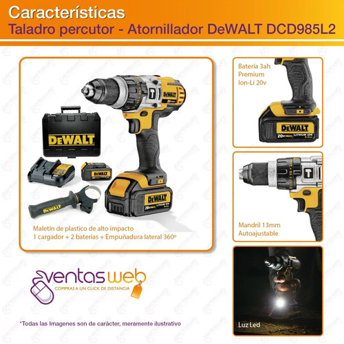 Taladro Atornillador Percutor Inalambrico Dewalt Dcd985 3amp | Envío gratis