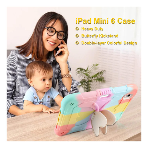 Funda Para Ipad Mini 6 Con Soporte Para Lápiz Con Alas De Y Rosa.