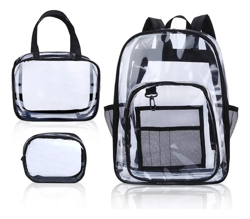 Kit De Mochila Transparente Gran Capacidad Simple 3pcs