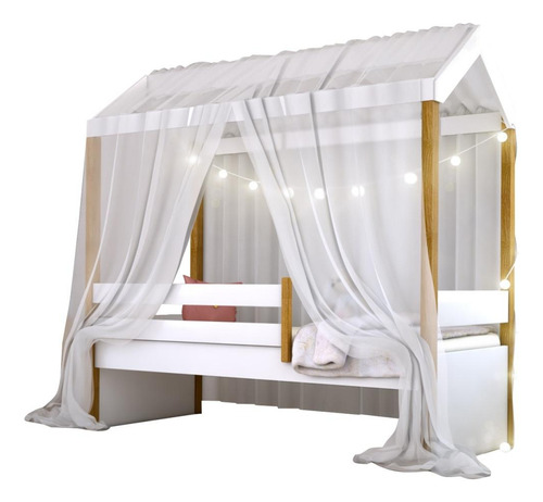 Cama Montessoriana Exclusiv Fio De Luz E Voal Branco