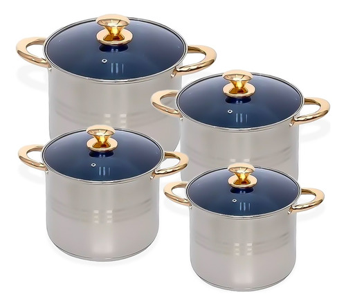 Juego De 4 Ollas Acero Inoxidable Profesional Praga 8 Piezas