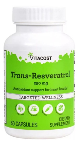 Trans Resveratrol 250mg 60 Capsulas Importado Vitacost Sem Sabor