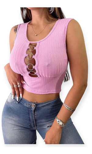 Remera Musculosa Con Detalle De Arandalas En El Escote Sexy