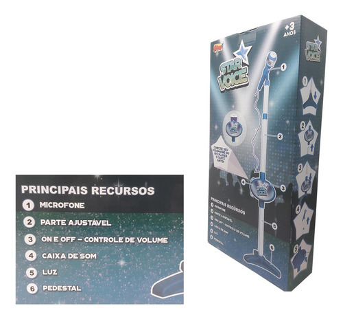 Microfone De Brinquedo Star Voice C Som E Luz C Adap Celular