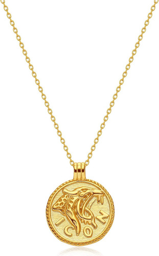 Guemer Oro Cabeza De León Moneda Collar 14k Chapado En Oro