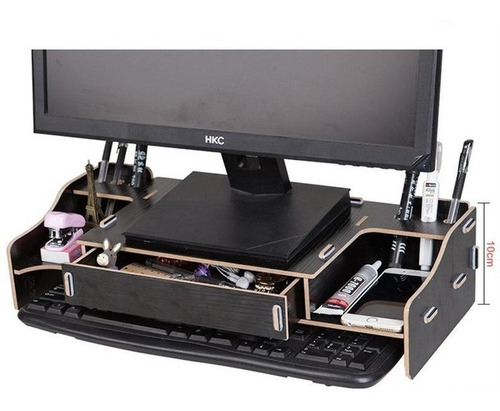 Suporte De Monitor Madeira Com Organizador De Mesa Sm50