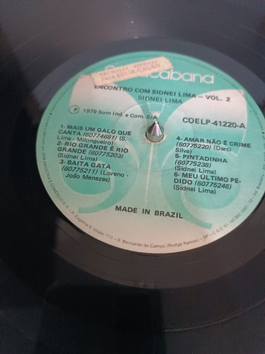Lp Vinil - Sidney Lima - Volume 2 (Usado)