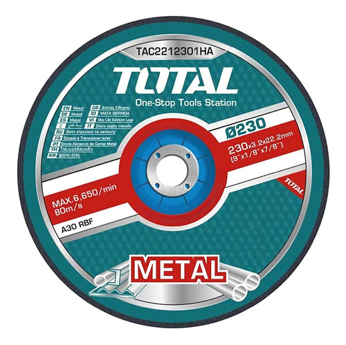 Set 25 Discos De Corte Metal Total Para Amoladora, 9'' 230mm, 3mm Espesor - Tac2212301ha