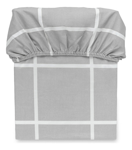 Lençol Solteiro 2pç Percal Flex Estampado Com Elástico Cor Grid Cinza