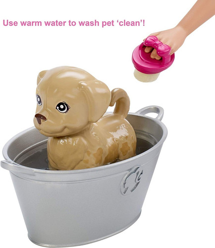 Barbie Baño De Perritos Muñeca + 3 Mascotas + Accesorios