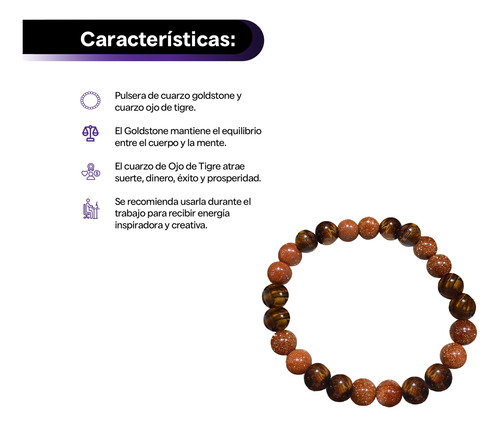 Pulsera Goldstone Ojo De Tigre Aesthetic Riqueza Prosperidad