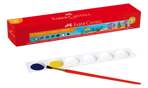 Temperas De Colores Faber Castell X 7 Paleta Pincel 