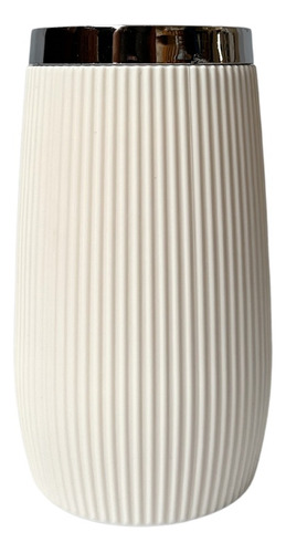 Vaso Porta Cepillo Dientes Baño Bamboo Y Palstico Moderno Color Blanco Cromado