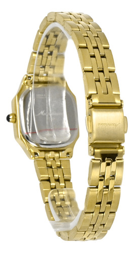 Relogio Mondaine Feminino Social Quadrado Pequeno 70 Anos Correia Dourado Bisel Dourado Fundo Dourado