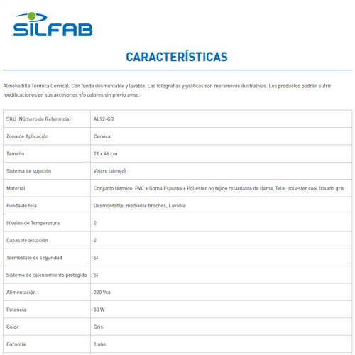Imagen 3 de 7 de Almohadilla Cervical Termica Electrica Silfab Cuello Al92