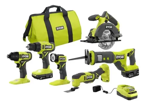 Ryobi 18V One+ Kit 6 Herramientas Taladro Sierra Multitool LED