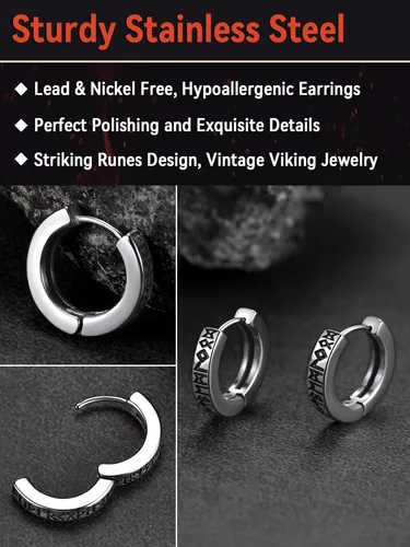 Pendientes Huggie De Runa Vikinga En Acero Inoxidable