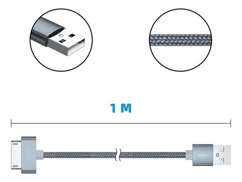 Cable Trenzado Compatible Con iPhone 4s 4 iPad 1 2 3 iPod
