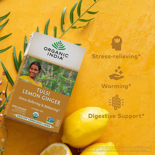 Tea Organic India Tulsi, Limón Y Jengibre, Hierbas, 54 Ml, 1
