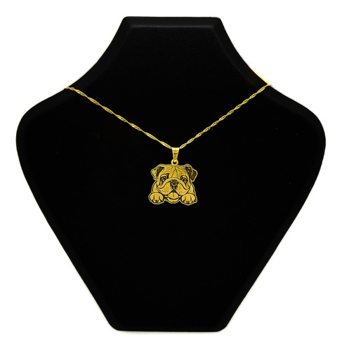 Cadena Y Dije Perro Bulldog Inglés Mascota Oro 18k Oro 18k 50 Cm