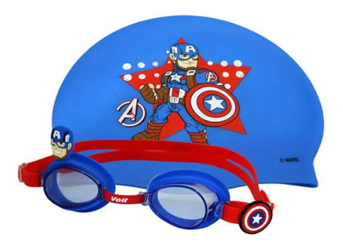 Set De Natación Gorro Y Googles Capitán América Marvel
