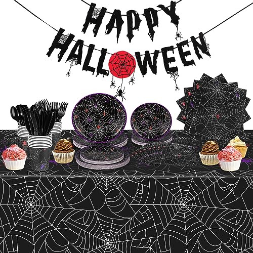 171 Pcs Halloween Party Supplies Spider Web Tableware P...