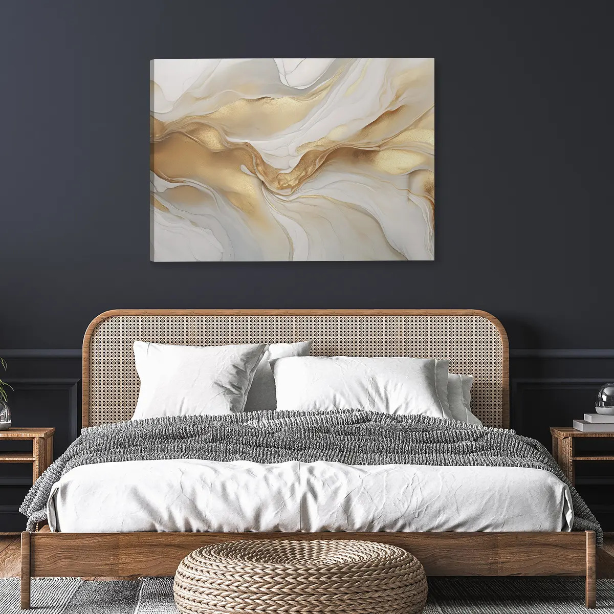 Quadro Sala Abstrato Dourado Luxo Decorativo Grande 90 X 60 Armação Impresso Nas Laterais