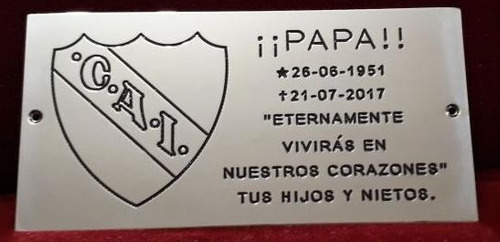 Placa Recordatoria Cementerio 10x20 Acero Inox Escudo Club